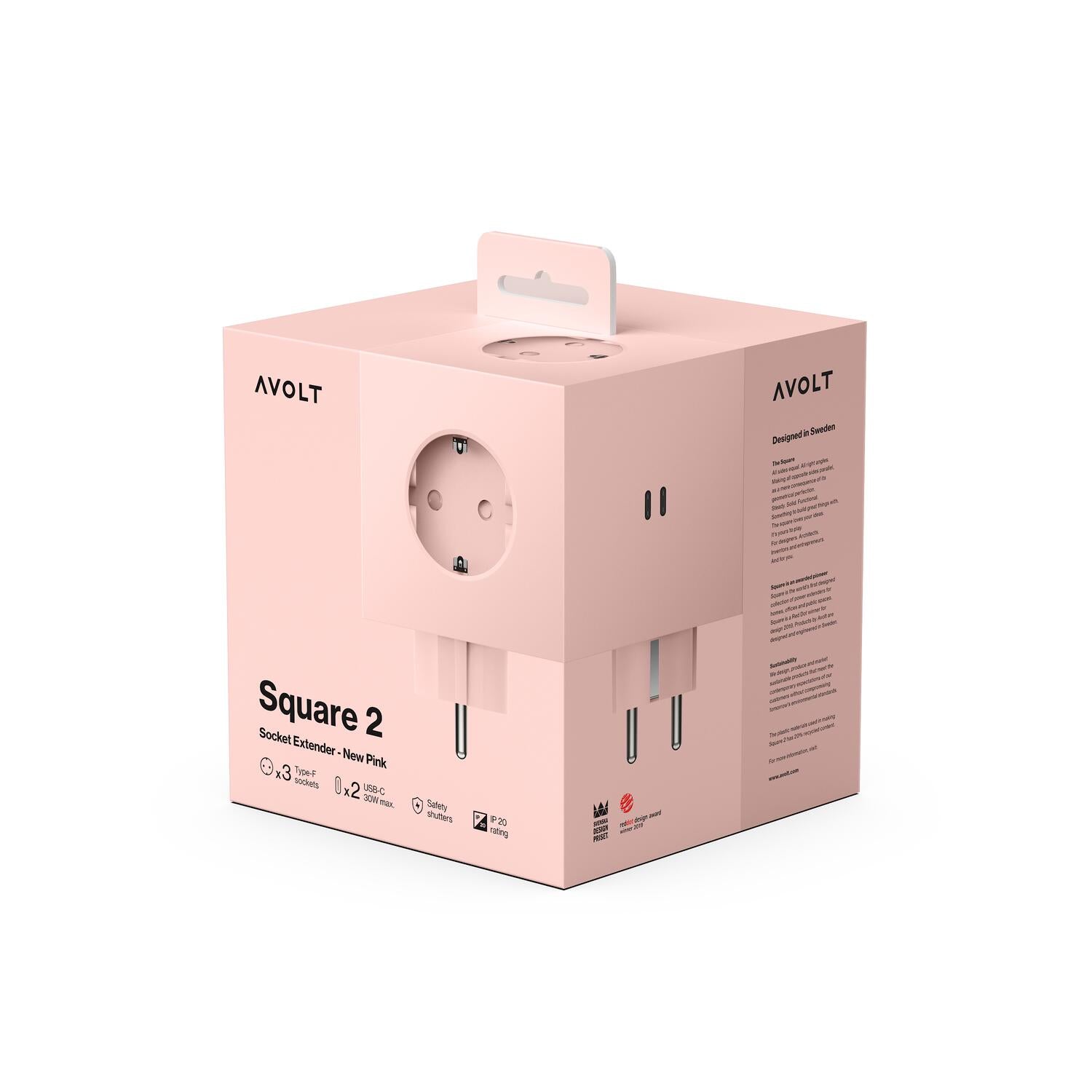 Square 2 stikdåse, USB-C - New Pink